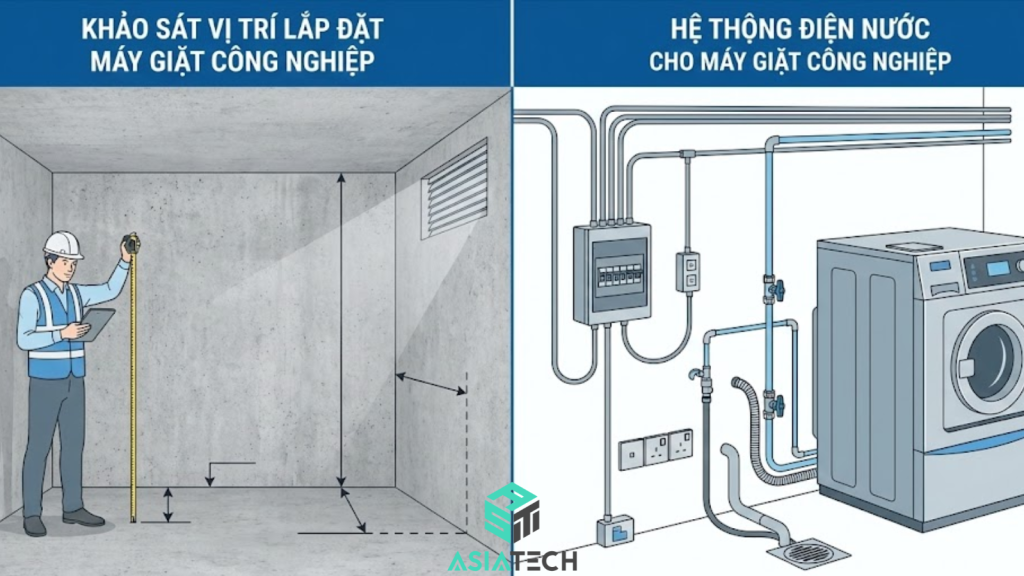lắp đặt máy giặt công nghiệp